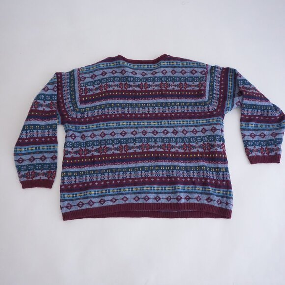 Vintage Faded Glory Burgundy Blue Fair Isle Sweater Cabincore Old Money 18W/20W - Picture 8 of 10